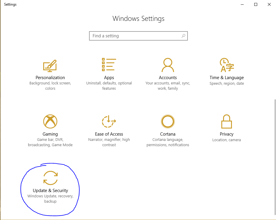 Windows update and security options