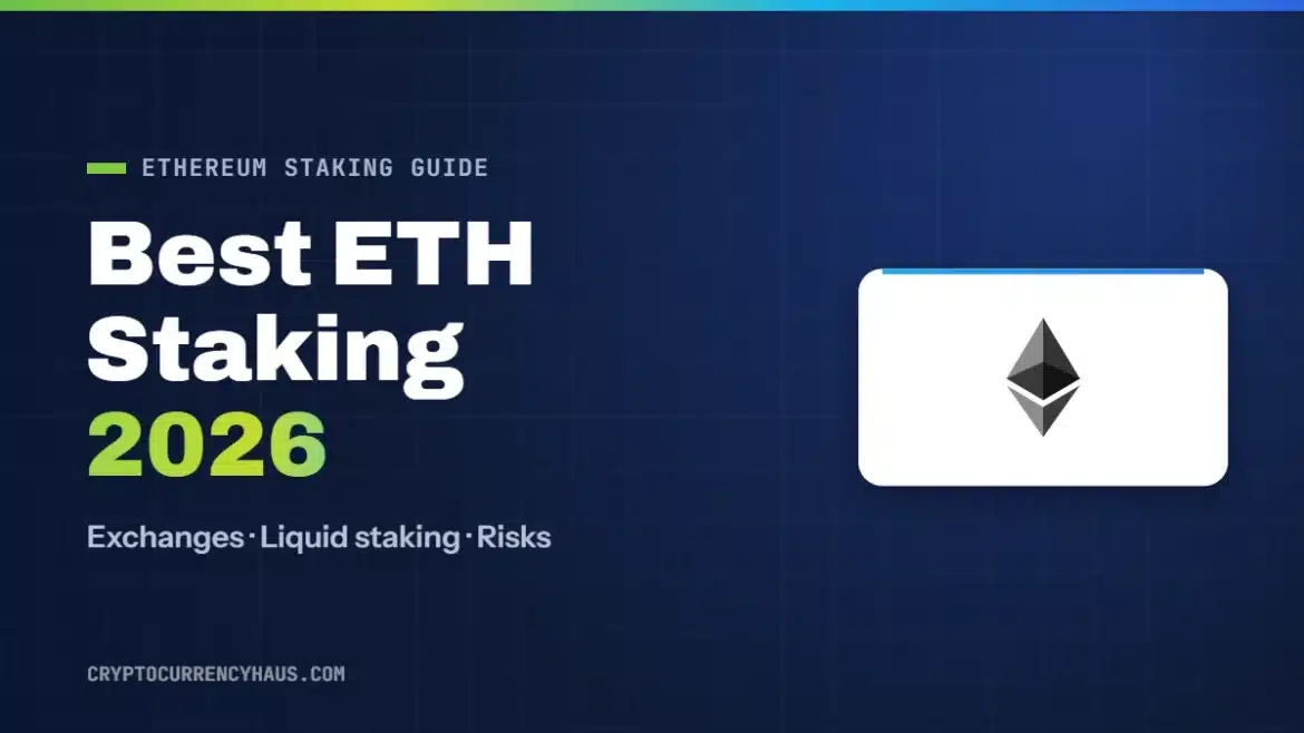 Best Ethereum staking 2026 featured image with the Ethereum logo