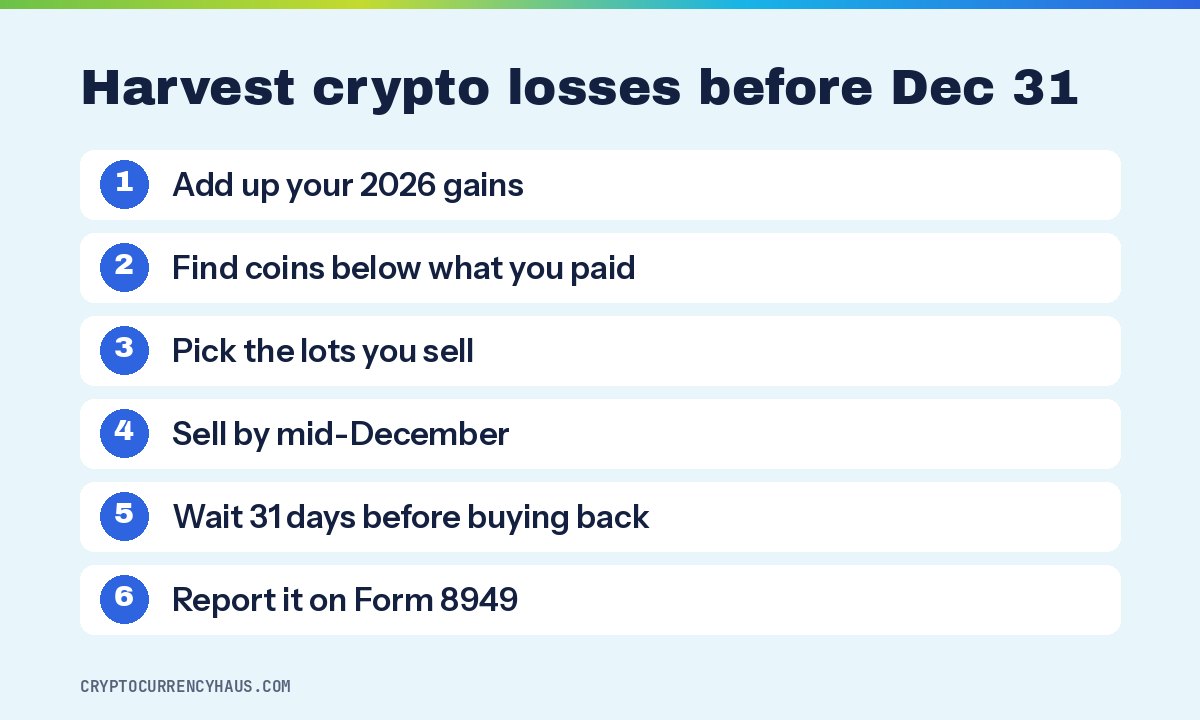 Six steps to harvest crypto losses before December 31, from adding gains to Form 8949