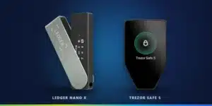 Ledger Nano X and Trezor Safe 5 hardware crypto wallets