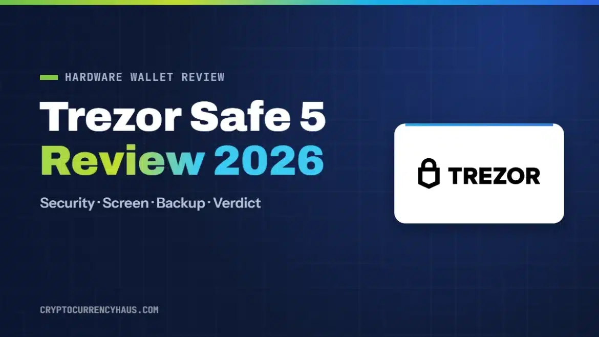 Trezor Safe 5 review 2026 featured image with the Trezor logo